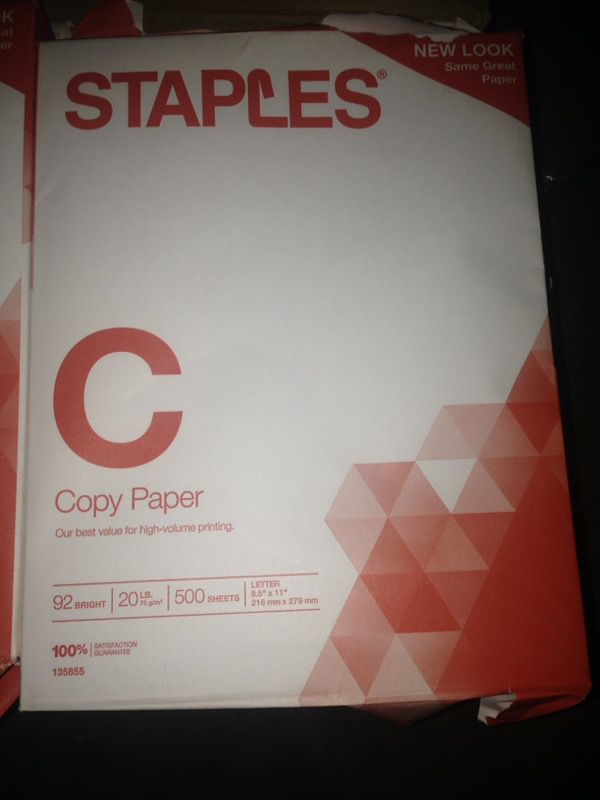 Staples copy paper 92 bright 500 sheets letter size