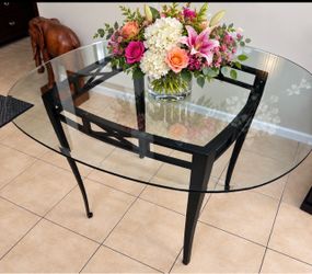 Glass Top Dining Table Black Metal Base