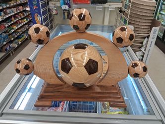Six soccer ball wooden table top ornament trophy pre-owned excellent condition