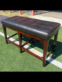 Tufted Leather Upholstered Bench with Wood Frame for dining table
