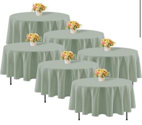 🔥 NEED GONE ASAP! 6-Pack 90” Sage Green Round Tablecloths – LIKE NEW – $40