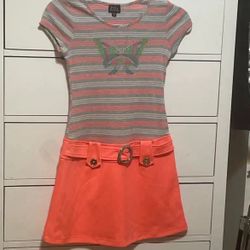 Girls Striped Dress with Butterfly Design