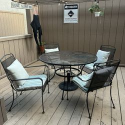 Outdoor Furniture - One Table , Four Chairs , And Umbrella Holder 