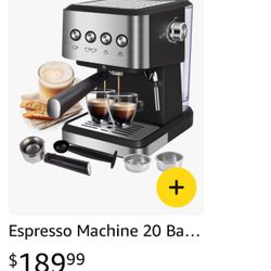Espresso Machine 20 Bar, 1.5L Water Tank Milk Frother Steam, Stainless Steel Coffee Maker, Silver