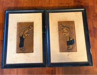 Mid Century Coppercraft Hollywood Handcrafted Chinoiserie Copper Wall Decor Pair