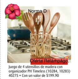 Juego de 4 utensilios de madera y acero inoxidable  con organizador nuevos en sus cajas 🌺 princess house 🌺