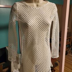 Fishnet Swimsuit Coverup, New White, Small