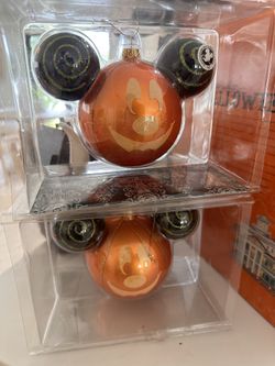 Set Of Four Mickey Mouse Glass Pumpkin Halloween Ornaments Decorations