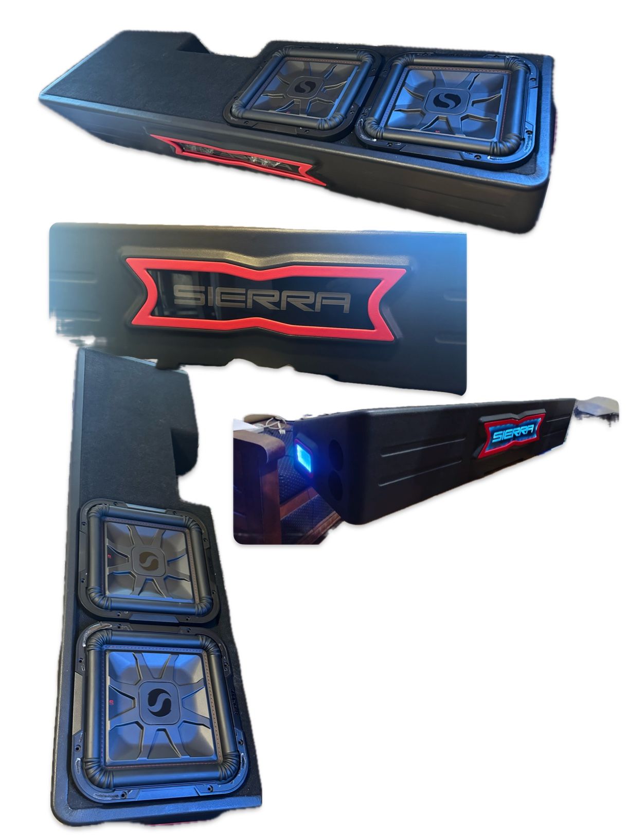 GMC Sierra Crew Cabs 2019-2024 CUSTOM PORTED BOX WITH RGB LIGHTS AND KICKER L7T 12” SUBWOOFERS 