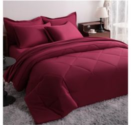 NTBAY Queen Microfiber Bed in a Bag, Comforter Set 7 Piece, Wine Red