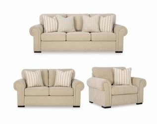 Beige Fabric Sofa, Loveseat, and Chair Set,$860/3pcs