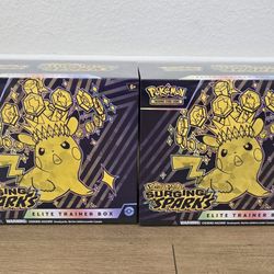 For Sale:
Brand New in Box Pokemon Trading Card Game TCG Scarlet & Violet Surging Sparks Elite Trainer Box ETB