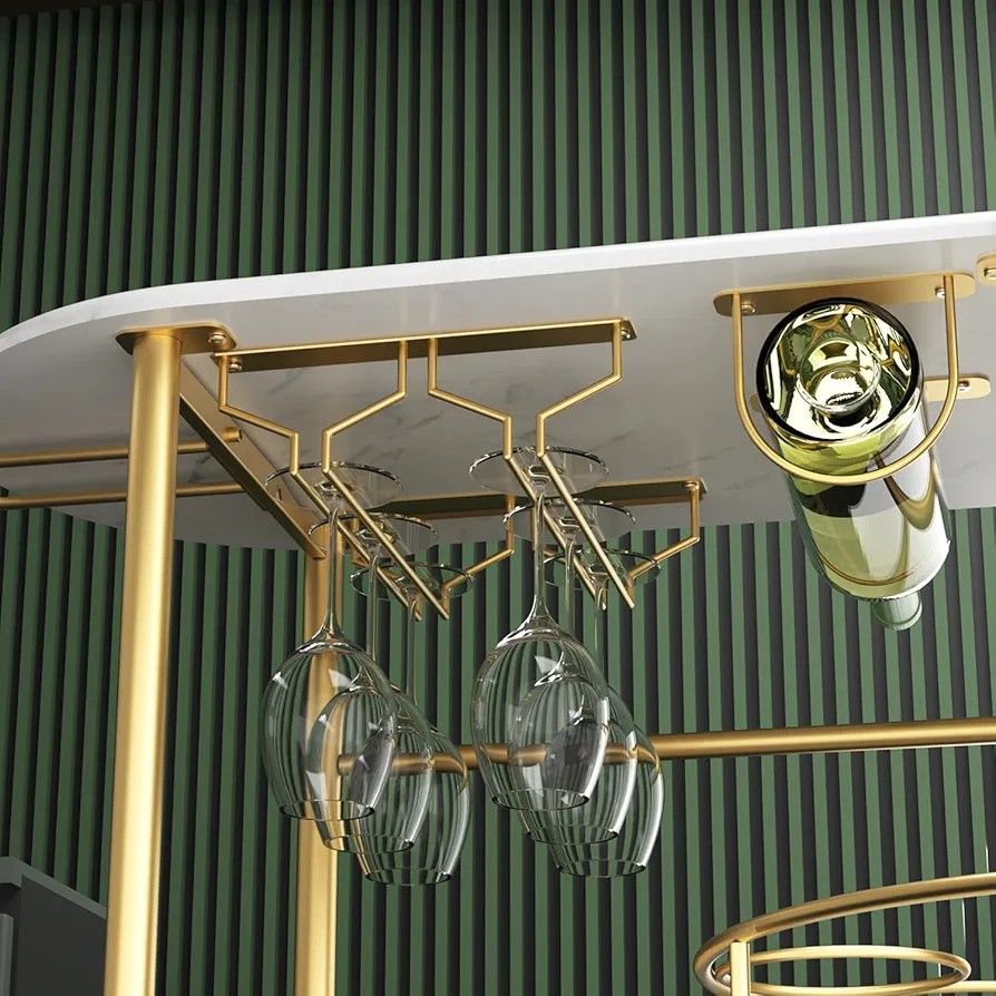 Gold Bar Carts with 4 Tier Storage Shelves, Mobile Bar Serving Cart with Wine Rack and Glass Holder, for The Home, Kitchen, Living Room, Dining Room