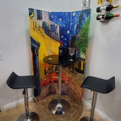 "Modern Bistro Table & 2 Adjustable Bar Stools – Chrome Base 