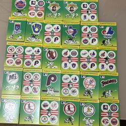 1990 Baseball Fleer Action Series MLB team logo stickers. 