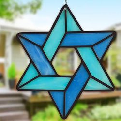 1pc Jewish Star Suncatcher Acrylic Stained Window Hanging 