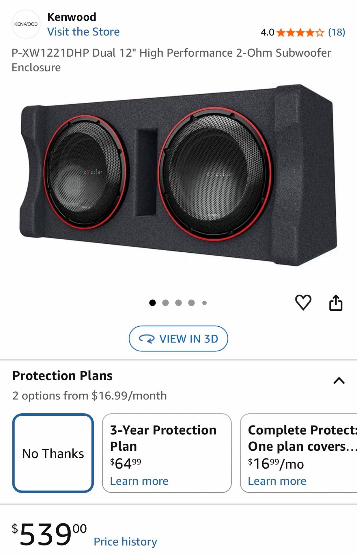 Kenwood eXcelon Dual 12" Preloaded High Power Subwoofer Enclosure