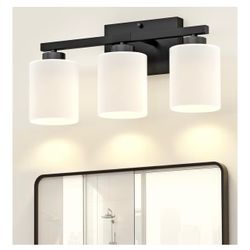 Modern 3-Light Bathroom Vanity Light – Matte Black with Frosted Glass Shades