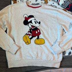 Disney Mickey Mouse Embroidered Cream Crewneck Sweatshirt 