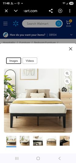 Mellow Naturalista Classic 16 Inch Solid Wood Platform Bed with Wooden Slats, Black, Queen