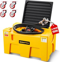 40 Gallon Portable Diesel Tank, 3.7GPM Flow Rate, Diesel Fuel Tank with 12V Electric Manual Transfer Pump, 13.1FT Rubber Hose, Safety Lock, Swivel Whe