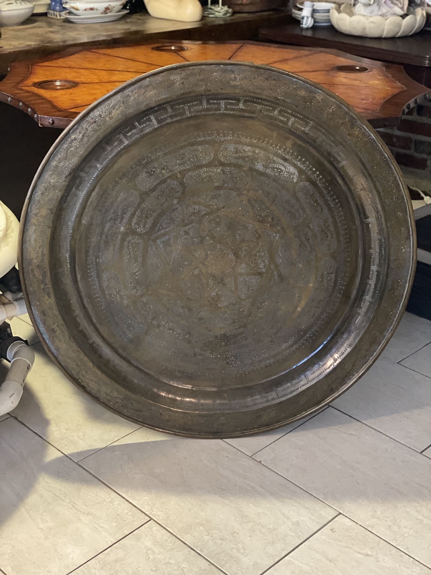Large Antique Engraved Tray Table