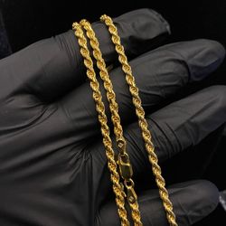 26” Rope Chain 3.2mm 24.46g Real 925 Sterling Silver Yellow Gold Plated Necklace Italy