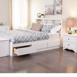 Queen Bed Frame,  6 Lg Drawers, Headboard 