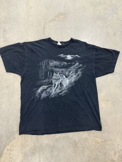 Vintage Natural Wonders embroidered black wolf tee 