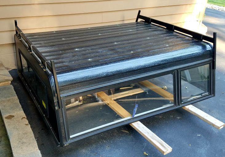 SWISS Truck Cap w Ladder Rack ☆ Black Aluminum 75" x 65" VERY GOOD CONDITION