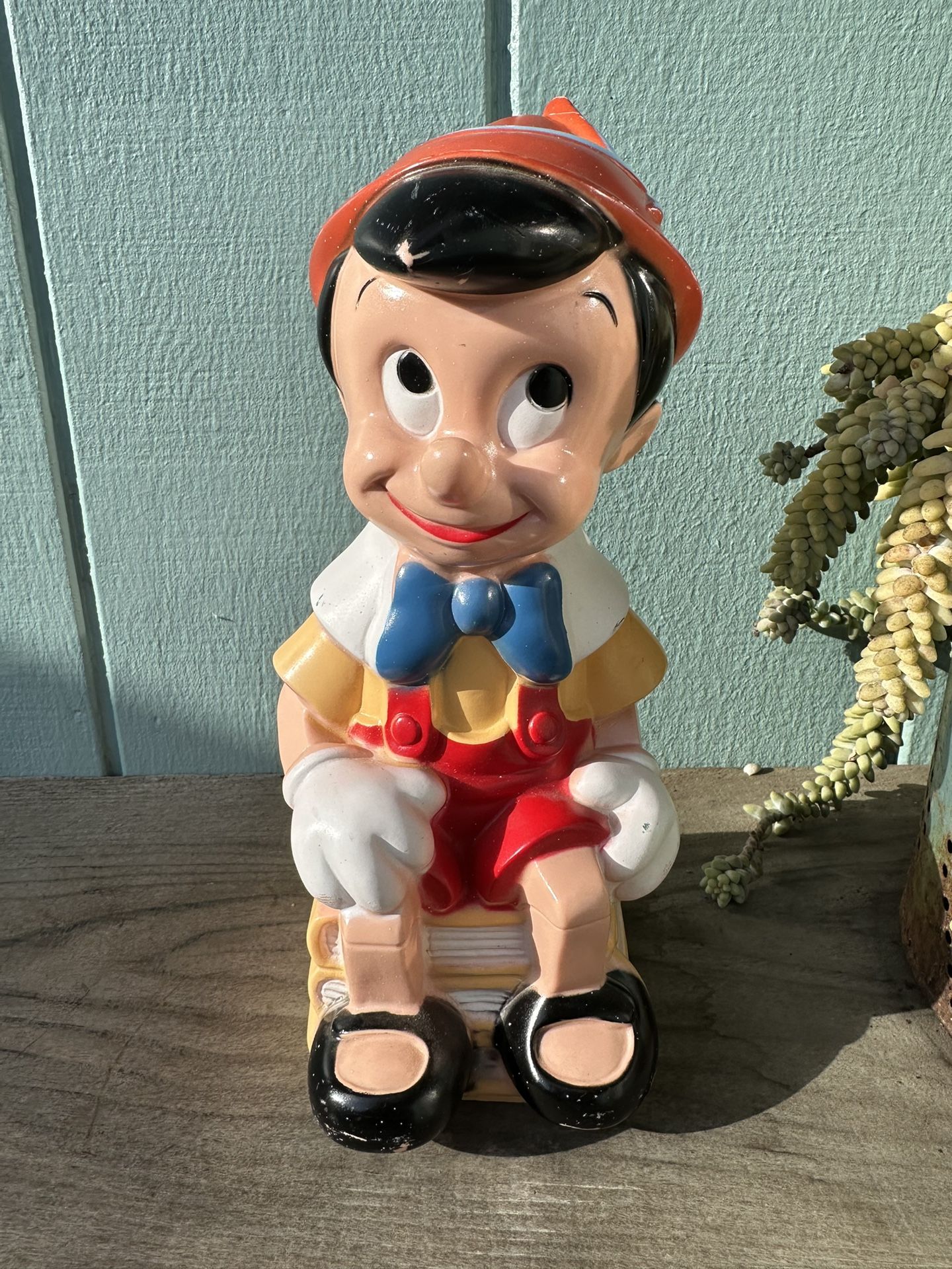 Vintage 1971 Walt Disney Pinocchio Piggy Bank with Plug Coin Bank 12" MCM
