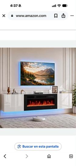 New White Floating Tv Stand With Fire Place.