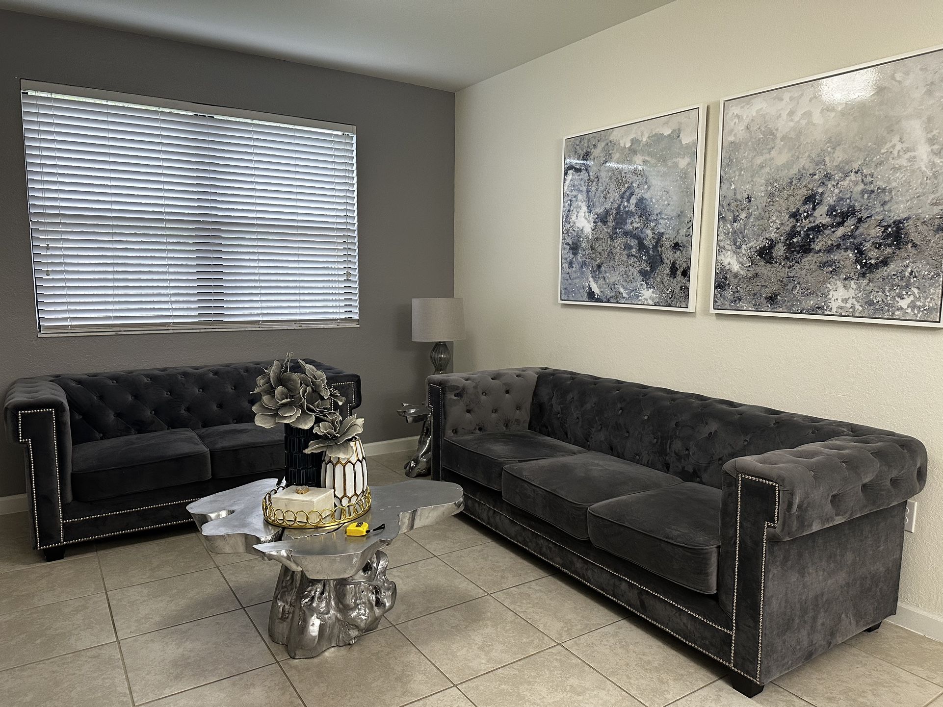 Tufted Grey Sofa And Loveseat Set
