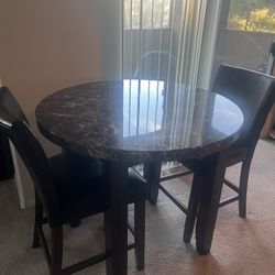 High Top Dinning Table With 2 Chairs -dark brown