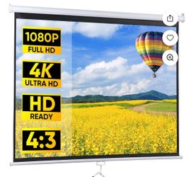 72inch 4:3 HD PVC Manual Projection Screen Retractable Wall & Ceiling Mounting