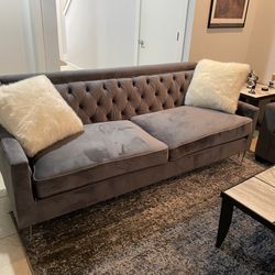 Like New Gray Velvet Couch For Sale T