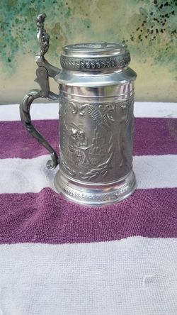 POST WORLD WAR 2 DETAILED MULTI FIGURE GERMAN PEWTER 8" STEIN TANKARD GERMANY