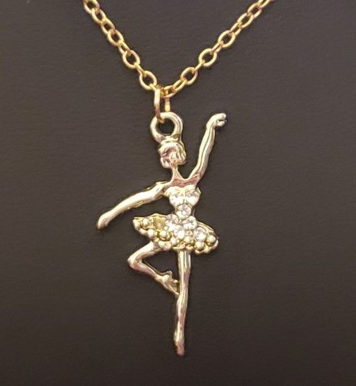 NEW Ballerina Necklace.  Delicate Silver Ballerina with Clear Rhinestones on Gold Necklace / Chain.  Absolutely Adorable!  Chain is approximately 20" 