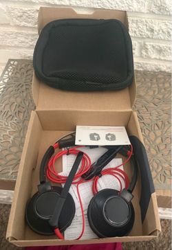 Poly Blackwire 5220 USB Wired Over-Ear Headband Headset, Boom Mic, Black/ Red