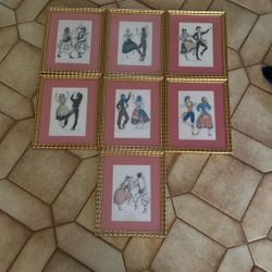 Set Of Seven 10 X 12 Print Art In Gold Frames