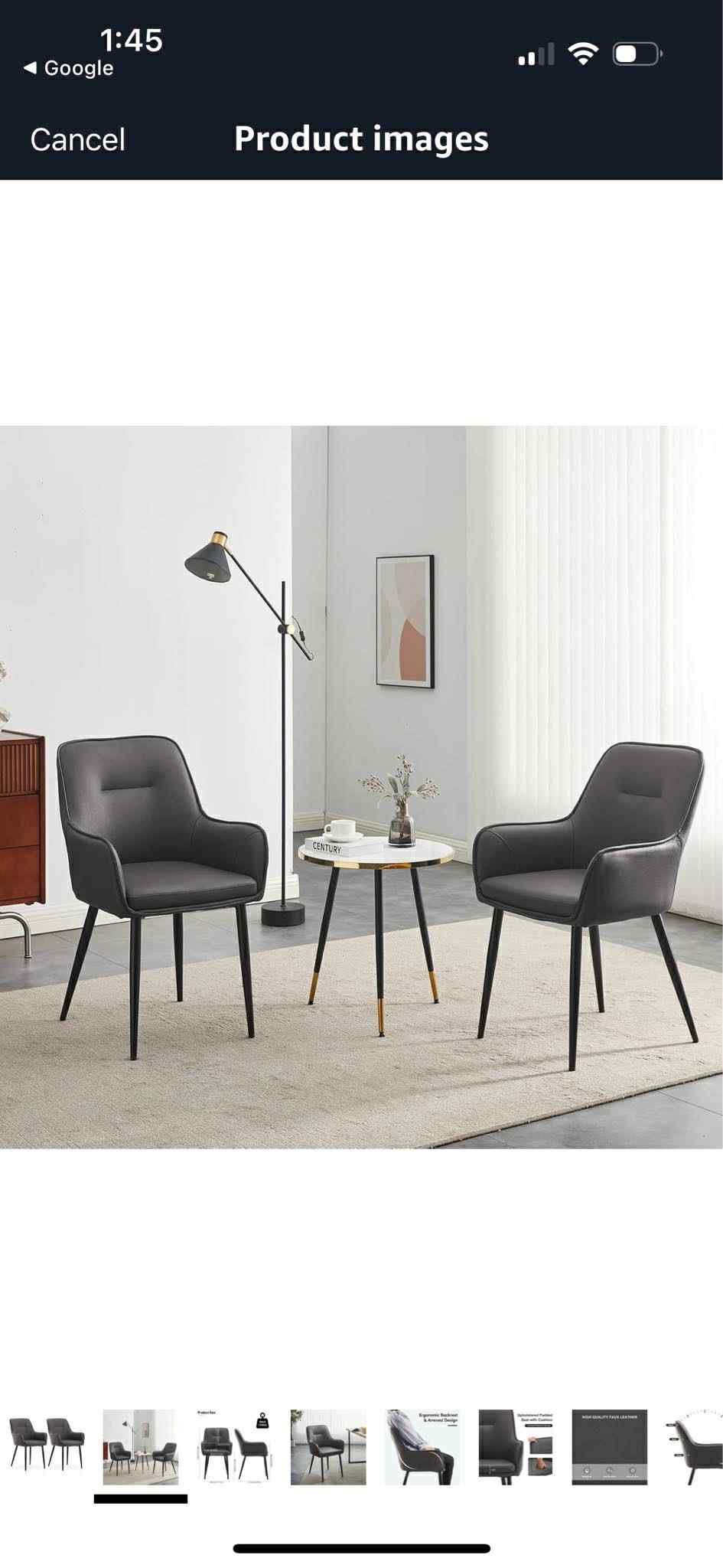 Modern Design Dining Chairs Set of 2, Faux Leather Accent Chairs with Cushioned Seat and Arms, Upholstered Leisure Armchairs for Kitchen Restaurant Co