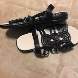 Black Faux Leather Sandals Size 8.5