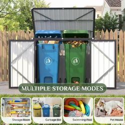 #F 4.5ft. W x 3 ft. D Outdoor Trash Can Storage Shed, 46 cu. ft Metal Garbage Bin with Lift-Up Lid, Grey (15 sq. ft.) $ 79