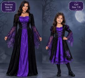Witch Halloween Costume Set Women & Girl new  sz M and 7/8;