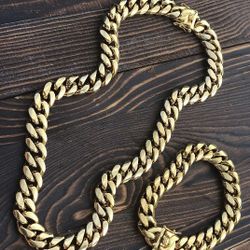 14MM Cuban Set 14K Gold Plated Doesn't Loses Color 