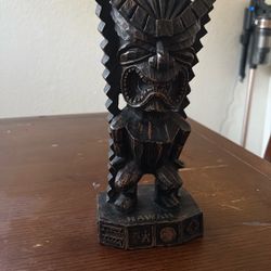 “15-inch Hand-Carved Hawaiian Tiki Statue – Vintage Island Decor”
