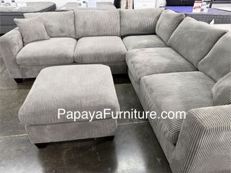 New! Light Grey Sectional Couch, Plush Soft Corduroy Sectional And Ottoman, Grey Sofa, Couch, Sectionals, Contemporary Couch, Gray Couch, Modern Couch