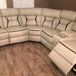 Amite Beige Power Reclining Sectional Couch 