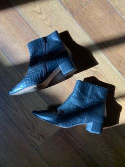 Corso Como Leather Snakeskin Black Pointed Toe Boots