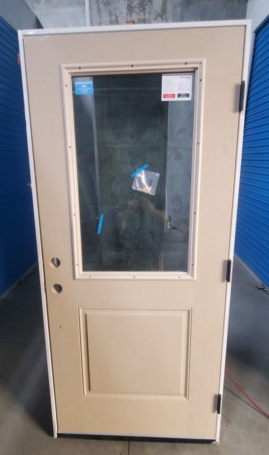 NEW 36" X 80" ThermaTru Fiberglass 1/2 Light Entry Door With Frame